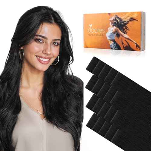 DOORES Invisible Hair Extensions Tape in Invisi Edge, Jet Black 10 Injection Tape-ins with 10 Injection Tape-ins 50g 18 Inch, Injected Tape in Extensions Virgin Human Hair Thick