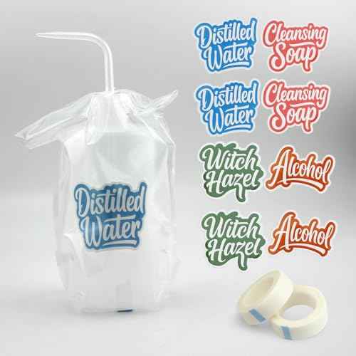 Wash Bottle Bags?250PCS Tattoo Bottle Covers for 17oz/500ml Squeeze & Spray Bottles, with 8 Bottle Stickers, 2 Paper Tapes, 100 Rubber Bands?Professional Tattoo Supplies Accessories Kit (Clear Kit)