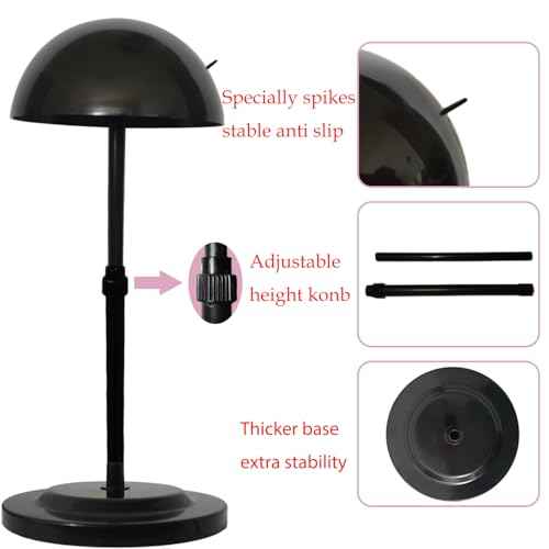 Wig Stand 1PC Adjustable Height Black Plastic Wig Head Stand Portable Wig Holder Stands Non-Slip Wig Head Holders Sturdy for Multiple Wigs and Hats Styling Drying Display