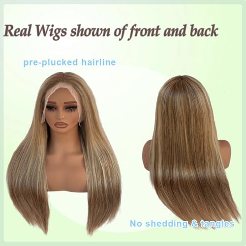 13x6 Ash Brown to Blonde Highlights Straight Lace front Wigs Human Hair 22in for Black Women HD Lace Glueless Pre Plucked 180% Density Brazilian Virgin Human Hair 22in