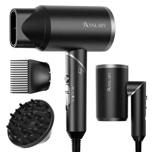 Plasma Ion Hair Dryer with Diffuser for Curly Hair, 1800W Fast Drying Blow Dryer with Comb, Lightweight and Low Noise Hairdryer for All Hair Types, Foldable Design for Travel