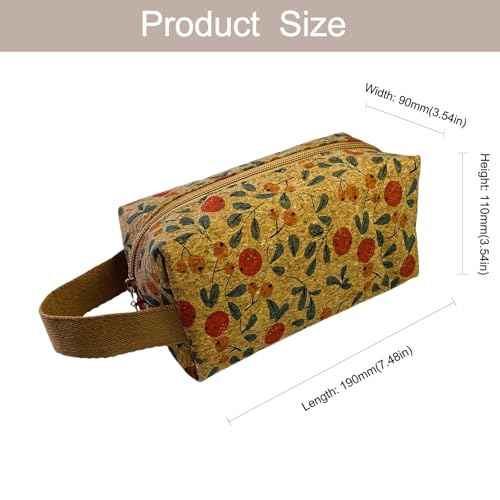 Cute Cork Printing Makeup Bag Small Cosmetic Bag, Aesthetic Pencil Pouch Toiletry Period Bag for Women Travel Accessories (Red Fruit)