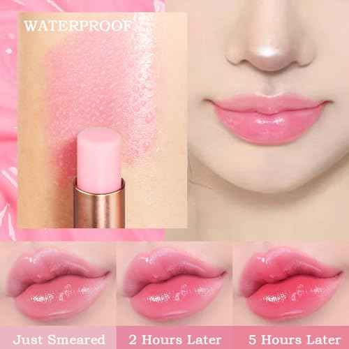 BINGBRUSH Peach Color Changing Lipstick,Moisturizer Long Lasting Lip Care Lip Balm Magic Lip Gloss Lip Tint Stain Gloss Set for Women (3 pcs Peach + Strawberry + Blueberry Lipstick)