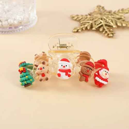 Christmas Hair Clips and Claw Clips - Tree, Snowman, Santa Claus, Elk Accessories - Nonslip Strong Grip Winter Hair Claws for Women With Thin and Thick Hair