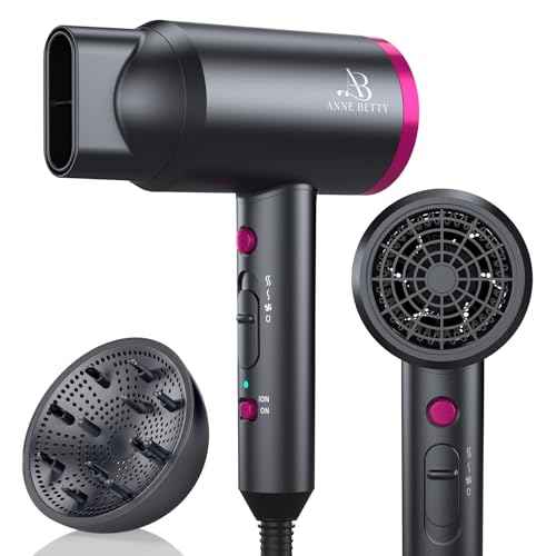 Hair Dryer with Diffuser for Curly Hair, 1800W Ionic Blow Dryer for Women & Men, Fast-Drying, Lightweight, Low Noise, Hair Care Styling Tool for Home, Travel