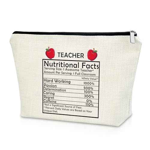 Sazuwu Funny Teacher Gifts for Women Teacher Nutritional Facts Travel Makeup Bags Cosmetic Organizer Bag Teacher Appreciation Gifts for Women Thank You Gifts for Teachers Birthday Christmas Gifts