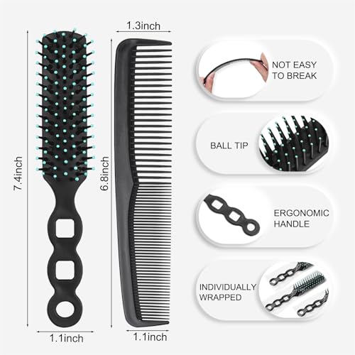 200 Pcs Hair Brush Combs Set in Bulk for Homeless Individually Wrapped, Bulk Hair Brushes 100 and 7 inch Hair Combs 100 for Women Kids Hotel Homeless Charity (Black)