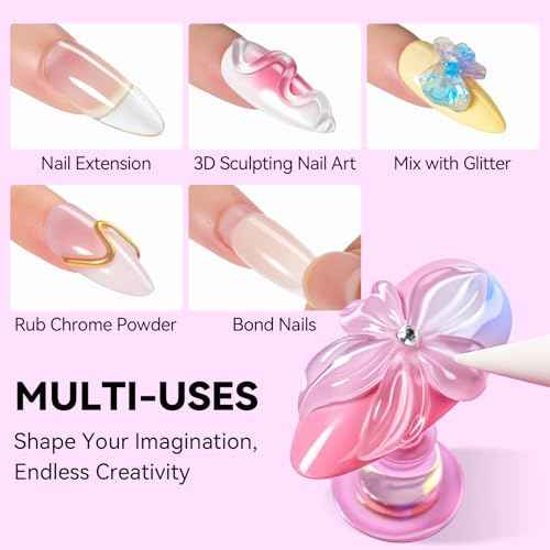 Makartt 3D Gel Nail Art: Clear Solid Builder Nail Gel 4 in 1 Non-sticky for Extension UV Glue for Acrylic Nails Rhinestones 3D sculpting Hard Gels UV/LED Lamp Required 15ml