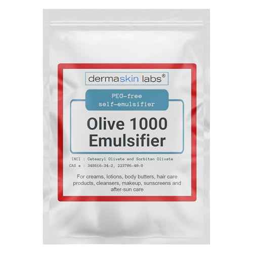 Olive 1000 Emulsifier, Cetearyl Olivate, Sorbitan Olivate 1000 Plant-Based Emulsifier Wax ECOCERT COSMOS Validated PEG-free self-emulsifying for DIY Skincare, Haircare Applications (8 oz)