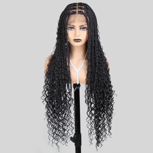 36 inch Knotless Boho Braided Wigs for Women 360 Single lace Bohemian Box Braid Wig With Baby Hair