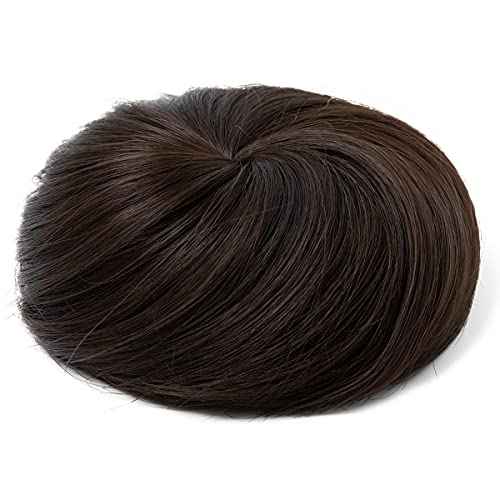SARLA Dark Brown Hair Buns Extension Drawstring Updo Donut Chignon Straight Synthetic Fake Ballet Bun for Women Lady 1 Pcs