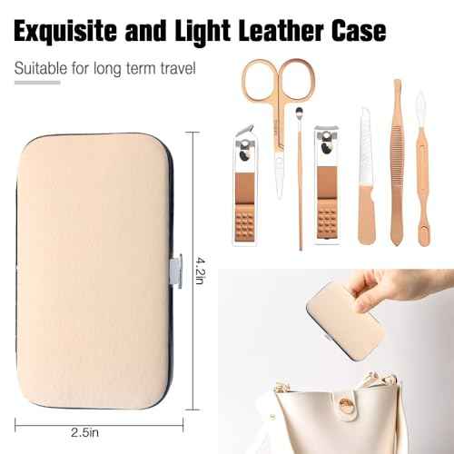 Christmas Gifts Birthday Gift Nail Clippers For Women Manicure Kit Nail Tweezers Professional Stainless Steel With Leather Travel Case Stocking Stuffers For Girlfriend Wife Mother Kit 7 In 1 Rose Gold