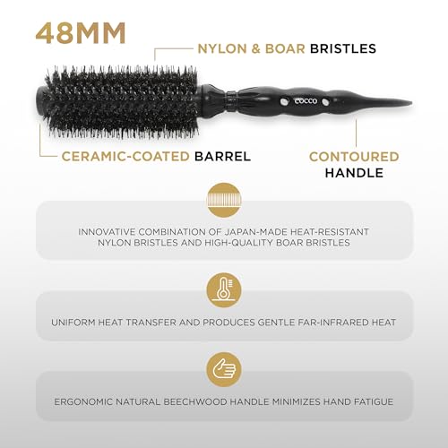 COCCO Black Series Ceramic Boar Brush S5, Hair Styling Brush with Dual Bristle Technology, Ceramic-Coated Barrel, Ergonomic Design