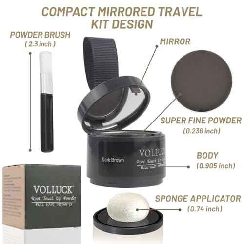VOLLUCK Root Touch up Powder, Instant Hairline Powder for Thinning Areas and Gray Hair Coverage, Natural and Non-greasy Root Cover up for Women and Men (Dark Brown, 0.14 Ounce)