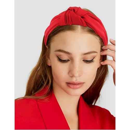 Red Headband, Top Knot Headband for Women Non Slip, Halloween Knotted Headbands for Girls, Wide Head Bands Hair Accessories for Gift Christmas