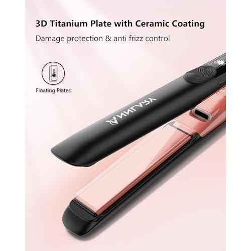 Hair Straightener 1 Inch Flat Iron and Curler 2 in 1 Titanium Ceramic Ionic Dual Voltage Straightener with Heat-Resistant Silicone, for Less Frizz, Shinier & Smoother