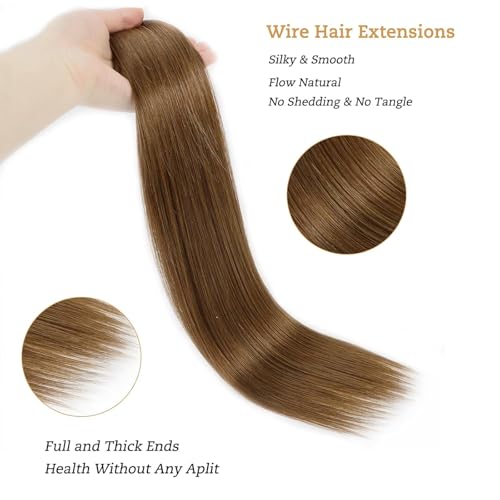 Tinashe Real Human Hair Straight Extensions - 20inch 90g Medium Brown Invisible Wire Fish Line Hair Extensions