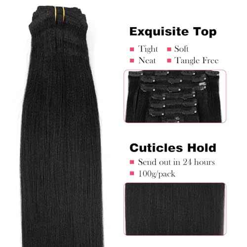 Sassina Italian Light Yaki Straight Clip in Human Hair Extensions Real Remy Double Wefts Clip in Hair Extensions for Black Women 120 Grams 7 Pieces With 17 Clips YS 12 Inch