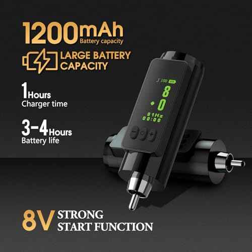 Tattoo Power Supply - Ambition Mini Wireless Portable RCA Tattoo 1200mAh Battery Pack with LED Digital Display for Rotary Tattoo Machine