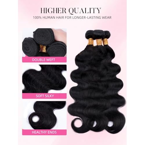 PERISMODA Body Wave Bundles Human Hair 16 16 16 Inch 1PC 100% Human Hair Bundles Unprocessed Brazilian Virgin Hair Bundle 12A Body Wave Human Hair Extensions Natural Black