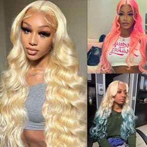 GOMOST Blonde Lace Front Wig - Human Hair, 13x4 Inches, 24 Inches Long, Body Wave, 180% Density, Pre-Plucked, Glueless, 613 Frontal
