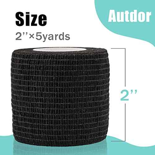 Tattoo Grip Cover Wrap - 8Pcs 2" x 5 Yards Disposable Cohesive Tattoo Grip Tape Wrap Black Elastic Bandage Rolls Self-Adherent Tape for Tattoo Machine Grip Tube Accessories, Sports Tape