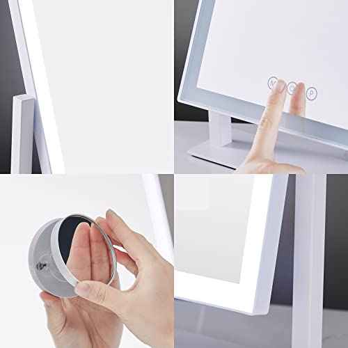 HIEEY Lighted Makeup Mirror, Hollywood Vanity Mirror with Lights, Three Color Lighting Modes, and 5X Magnification Mirror, Smart Touch Control, 360¡ÆRotation (17.3in,White,Gift Box)