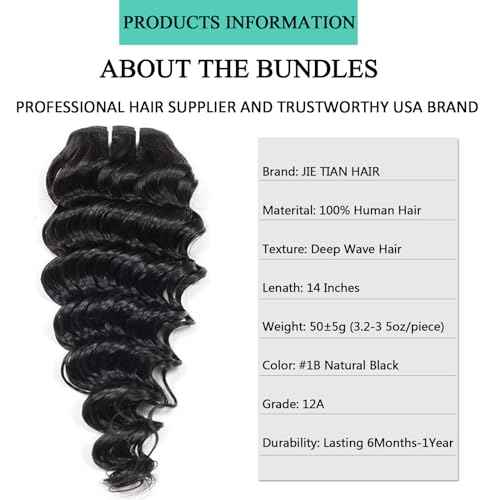 Deep Wave Human Hair bundles 14 Inch 12A Grade Brazilian Human Hair 100% Virgin Weave Bundles Human Hair for Black Women (14'' 14'' 14'' 14'')
