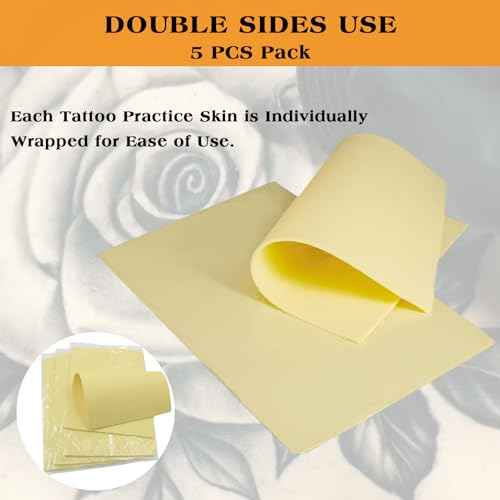 3MM Ruicoo Tattoo Practice Fake Skin - 5Pcs Blank Silicone Tattoo Practice Skin, 3mm Thick, Double-Sided, 8"x 12", for Beginners and Experienced Artists