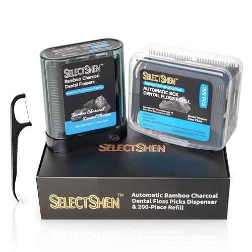 SelectShen¢â Automatic Bamboo Charcoal Dental Floss Picks Dispenser & 200-Piece Refill ? 288 Total Flossers for Easy, Effective Cleaning and Fresh Oral Care