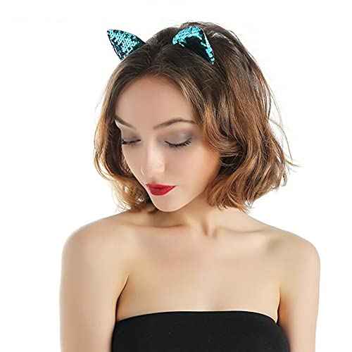 QUUPY 6PCS Cat Ears Headband Sequin Headbands Lovely Hair Accessories for Daily Wearing Kitty Ears Headband for Party Decoration