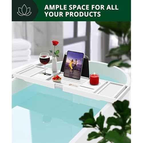 ROYAL CRAFT WOOD Premium Foldable Bathtub Tray - Wood Bath Tray for Tub, Bamboo Shelf, Expandable Bath Table Trays, Bathtub & Bathroom Accessories for New Home & Mothers Day & Birthday Gifts for Mom