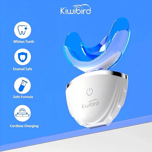 KIWIBIRD Teeth Whitening Kit for Sensitive Teeth ? 3 Gel Pens, LED Light with Wireless Charging Case, IPX7 Waterproof, Enamel-Safe at-Home Dental Care Tool