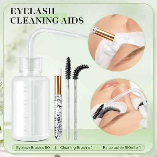 Lash Shampoo Kit-60ML Lash Cleaning Set with Rechargeable Eyelash Fan/Mascara/Resin Bottle, Oil-Free Cleansing Kit for Lash Washing/Extension/Home Salon Use