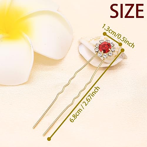 Ammei Crystal Bridal Hair Pins Clips Wedding Hair Accessories Hair Set Jewelry With Rhinestone For Brides and Bridesmaids Set Of 12 (Red)