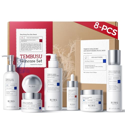 Skin Care Set: 8-Step Tembusu Essence Skincare Kit, Cleansing Hydrating Moisturizing Anti-Aging Gift Sets for Women ? Complete Daily Routine for Sensitive, Dry, Oily & Aging Skin