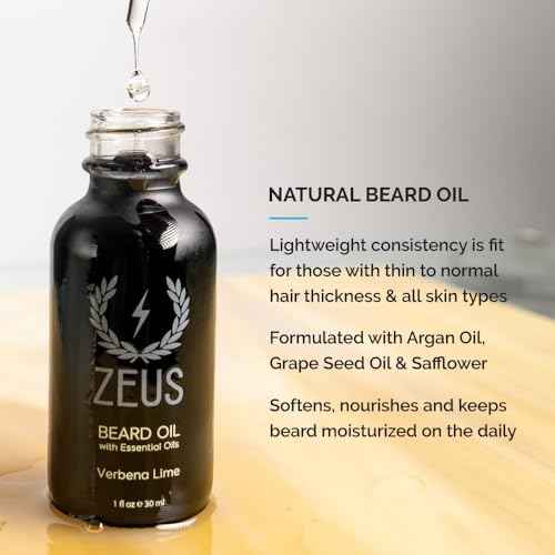 ZEUS Everyday Beard Kit for Men, Facial Hair Shampoo, Conditioner, Oil, Balm & Tin Gift Box, Premium Beard Care & Grooming Set (Made in USA) Verbena Lime