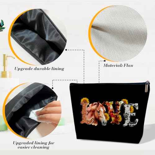 Love Horse Makeup Bag, Women Cosmetic Bag for Purse, Gifts for Women, Besties, Daughter, Best Friends, Horse Themed Gifts for Owner Lovers