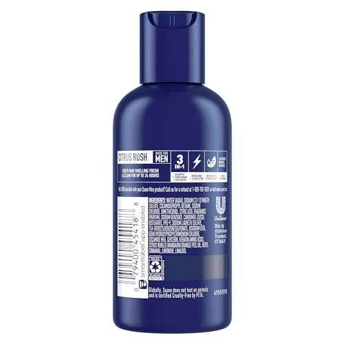 Suave Men Body Wash 3-in-1 Citrus Rush ? Travel-Size Shampoo, Conditioner & Body Soap All-in-One Formula with Keratin for Healthy Hair & Skin, 3 Oz Ea (Pack of 3)