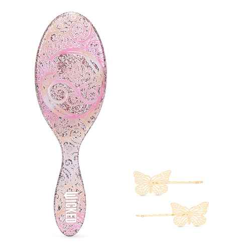 Wet Brush Original Detangler Hair Brush Glinda (Wicked) Kit - Ultra-Soft IntelliFlex Bristles - Detangling Brush Glides Through Tangles For All Hair Types (Wet Dry & Damaged) - 1 Brush & 2 Barrettes