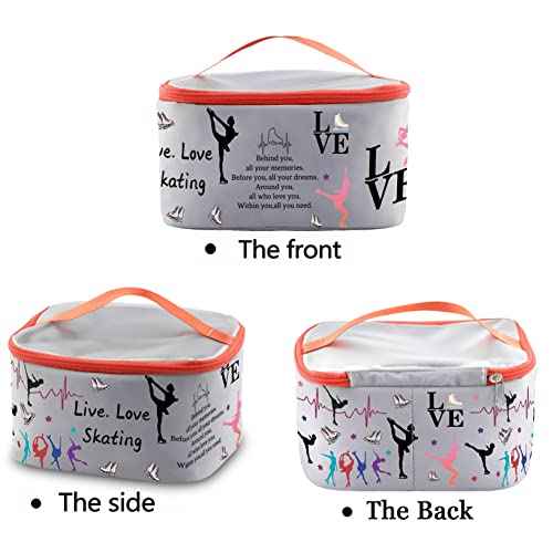 PXTIDY Ice Skating Gifts Skating Cosmetic Organizer Bag Live Love Figure Skating Gifts Makeup Case Skate Lover Gift for Women Skating Team Gift(-LT)