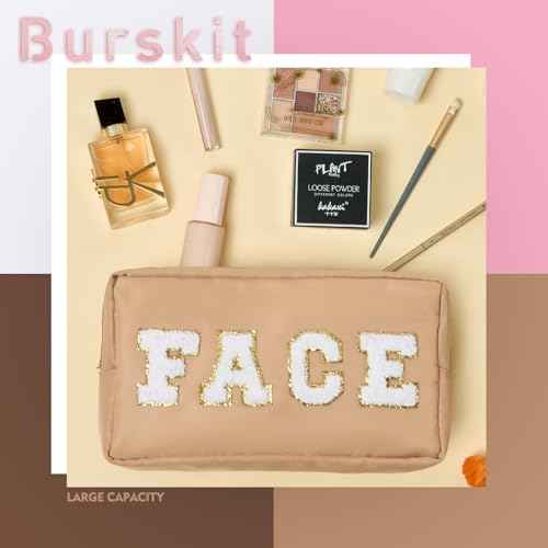Preppy Makeup Bags Stoney Clover 4 Pcs Travel Organizer Patch Bag Large Varsity Chenille Letter Cosmetic Toiletry Preppy Stuff Cute Bags Portable Pouch Storage Purse Bag Set