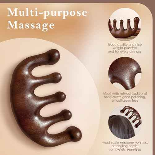 Wooden Scalp Massager - Handmade 100% Natural Green Sandalwood Wide Tooth Combs - Wood Massage Comb & Sandalwood Comb for Luxurious Hair Care