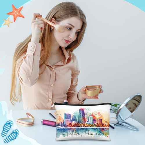 Reginary 24 Pcs State Souvenir Gifts 12 Metal Keychain 12 Cosmetic Bag USA Souvenir Themed Gifts for Traveler Christmas Party(Florida)