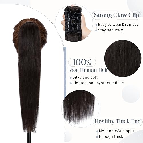 Rich Choices Claw Clip Ponytail Extension Real Human Hair Clip In Long Remy Ponytail Hair Extensions Straight For Women Human Pony tail 105g One Piece #1B Natural Black 14 Inch