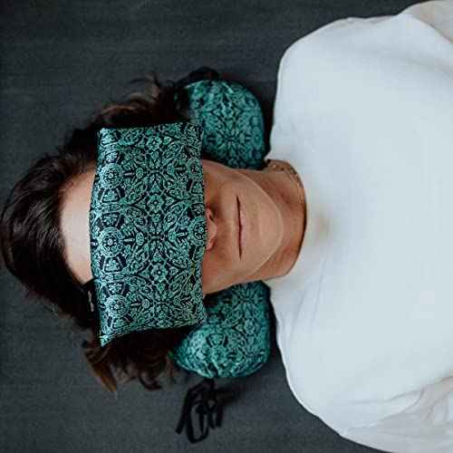 Hugger Mugger Silk Eye Pillow with Bead Filling - Boho Teal - Scent-Free, Light Weight, Chill in Freezer, Washable Cover, Washable Bead Filling
