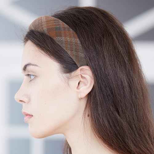 Handmade Tartan Headbands Christmas Plaid Headband for Women French Hairbands Brown Hairband Christmas Headwear for Styling Comfortable Padded Hair Hoops Grid Headbands Checked Hair Accessories 1Pcs