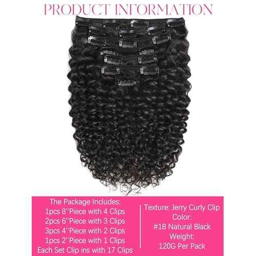 Lacer Clip in Human Hair Extensions Jerry Curly 3B 3C Curly Real Hair Clip in Extensions For Black Women Natural Color 100% Brazilian African American Hair Extension (20 inch, Jerry Curly #1B)