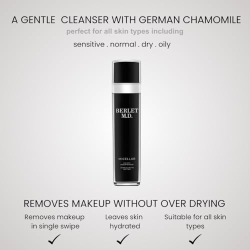 Micellar Water, Gentle One-Step Makeup Remover with German Chamomile, Vegan Water-Based Cleanser for Face & Eyes, For All Skin Types Including Sensitive Skin, 120ml