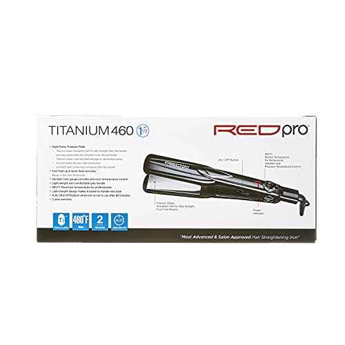 RED Pro Titanium 460 Styler Flat Iron, 1 1/2" for Silk Pressing & Keratin Treatments, Eliminates Frizz, Instant Heat, Auto Shut-Off, Heavy Duty Swivel Cord